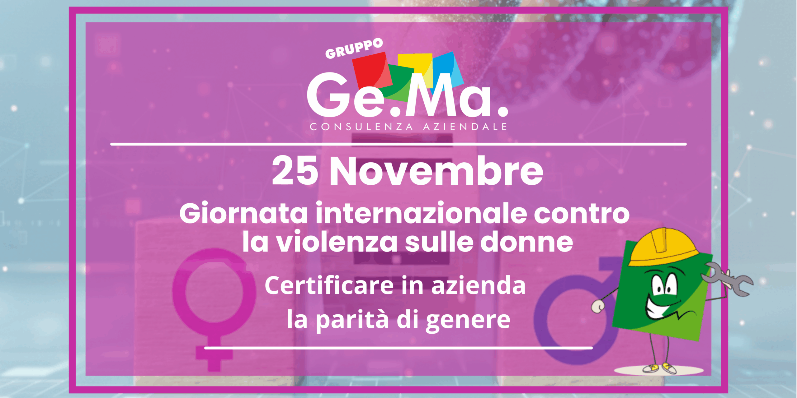 Giornata internazionale contro la violenza sulle donne Simboli di uomo e donna che sono in equilibrio per indicare la parità di genere e la giornata contro la violenza sulle donne. Gruppo Ge.Ma consulenza sul lavoro per la parità di genere