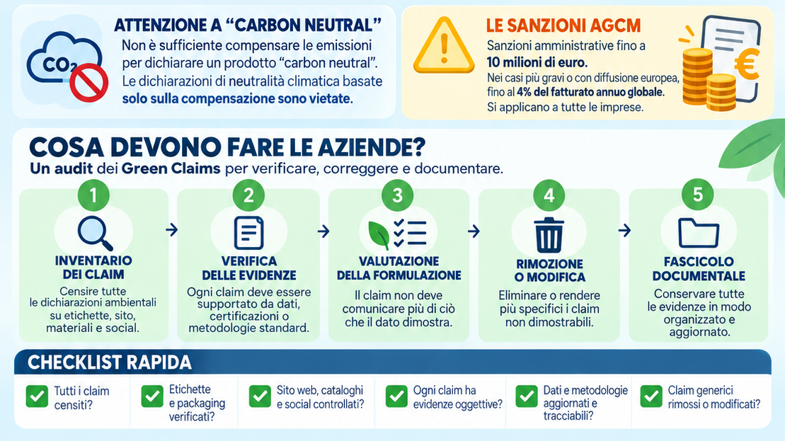 Infografica di G-Safe sui Green Claims, sul greenwashing e sulle nuove regole per le dichiarazioni ambientali introdotte dal D.Lgs. 30/2026.